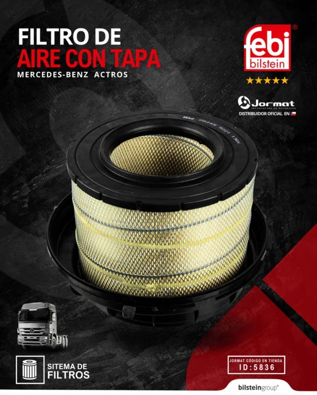 FILTRO DE AIRE CON TAPA ACTROS 🚛

👉 Sabías que en JORMAT somos distribuidores oficiales de FEBI TRUCK en Chile? Y en esta nueva importación llegaron los filtros que tu camión necesita! 

Mantén el motor de tu ACTROS protegido y funcionando al máximo con este filtro de aire de alta calidad

✅ Código en tienda: 5836
✅ Sistema: Filtros
✅ Compatibilidad: ACTROS 
✅ Marca: FEBI 

📲 Escríbenos al WhatsApp haz click en el botón “Contactar” de nuestra bio.

📍 Contamos con 5 sucursales a lo largo de Chile:

• CHILLÁN: +569 42715616
• CONCEPCIÓN: +569 42123623
• CONSTITUCIÓN: +569 87755176
• LOS ÁNGELES: +569 3926 2833
• TEMUCO: +569 97557647

📦⚡️ Elige tu transporte favorito y recibe donde estés!

_________________

💡 @ideasinapsis 

#filtroaire #filtrocamion  #febitruck  #febibilstein #febichile  #camion #repuestocamion  #jormat  #repuestos #camion  #truck #camiones  #mercedesbenztruck #repuestocamiones #partescamion #camioneschile #camionchileno  #ruta5 #ruta5sur  #temucochile  #chillanchile  #losangeleschile #biobio  #concepcionchile #constitution #trucks #repuestosjormat #repuestoscamion #repuestoscamionchile