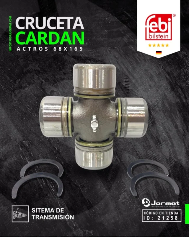 CRUCETA CARDÁN - ACTROS 68 X 165

⚠️ Sientes VIBRACIONES EXTRAÑAS AL ACELERAR? Podría ser la cruceta cardán, es esencial para una transmisión fluida entre el eje y la caja

👉 Cuando se desgasta, provoca golpes, vibraciones y puede dañar el eje cardán. No arriesgues el resto del sistema!

 ✅ Código en tienda: 21258
 ✅ Medidas: 68 x 165 mm
 ✅ Aplicación: ACTROS
 ✅ Sistema: TRANSMISIÓN
 ✅ Marca: FEBI TRUCK 🇩🇪
 ✅ ACERO REFORZADO
 ✅ Transmisión más estable y segura

JORMAT – Distribuidor oficial de FEBI TRUCK en 🇨🇱!

📍 Escríbenos al WhatsApp o visita cualquiera de nuestras 5 sucursales

• CHILLÁN: +569 42715616
• CONCEPCIÓN: +569 42123623
• CONSTITUCIÓN: +569 87755176
• LOS ÁNGELES: +569 3926 2833
• TEMUCO: +569 97557647

📦⚡️ Stock disponible y envíos RÁPIDOS  a todo Chile antes de las 16:00 hrs. Elige tu transporte favorito y recibe donde estés!

__________________

💡 @ideasinapsis 

#cruceta  #crucetacardan  #sistematransmision #repuestoscamion  #transmision #repuestocamion #rodamientocamion  #mercedesbenztruck #camiones #repuestocamion  #jormat  #repuestos  #camioneschile #camionchileno  #ruta5 #ruta5sur  #temucochile  #chillanchile  #losangeleschile #biobio  #concepcionchile #constitution  #repuestosjormat  #repuestoscamionchile