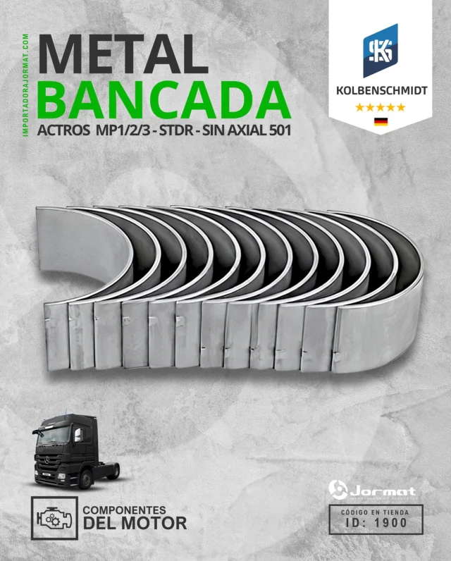 METAL BANCADA - ACTROS MP1/2/3 STDR - SIN AXIAL 501

⚠️ Ruido metálico al encender o pérdida de presión de aceite? Podría ser el desgaste en los metales de bancada… 

💪 Este Metal soporta el giro del cigüeñal, absorbe la fricción y mantiene la alineación perfecta entre los componentes del motor

 👉 Si están desgastados, el daño al cigüeñal y al block es inminente!

✅ Sistema: COMPONENTES DEL MOTOR
✅ Aplicación: ACTROS (OM 501)
✅ Producto: Metal Bancada STD sin axial
✅ Marca: KS – Kolbenschmidt 🇩🇪
✅ ID JORMAT: 1900

📍 Escríbenos al WhatsApp o visita cualquiera de nuestras 5 sucursales

• CHILLÁN: +569 42715616
• CONCEPCIÓN: +569 42123623
• CONSTITUCIÓN: +569 87755176
• LOS ÁNGELES: +569 3926 2833
• TEMUCO: +569 97557647

📦⚡️ Stock disponible y envíos RÁPIDOS  a todo Chile antes de las 16:00 hrs. Elige tu transporte favorito y recibe donde estés!

__________________

💡 @ideasinapsis 

#metal  #bancada  #metalbancada #repuestoscamion  #actros #repuestocamion #actrosstdr  #mercedesbenztruck #camiones #repuestocamion  #jormat  #repuestos  #camioneschile #camionchileno  #ruta5 #ruta5sur  #temucochile  #chillanchile  #losangeleschile #biobio  #concepcionchile #constitution  #repuestosjormat  #repuestoscamionchile